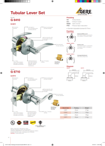 GERE tubular lever set catalogue page, 1 of 4, with models, finishes and specifications